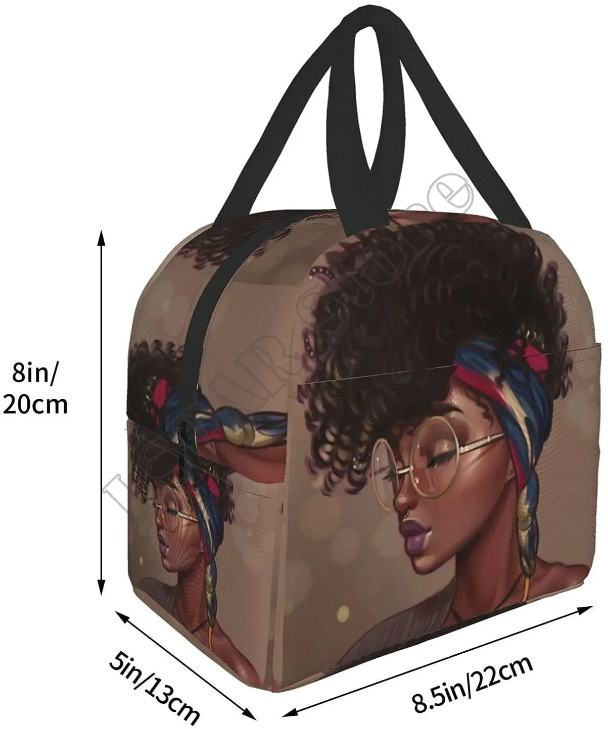 African American Girl Lunch Bag Tote Box for Work School Office