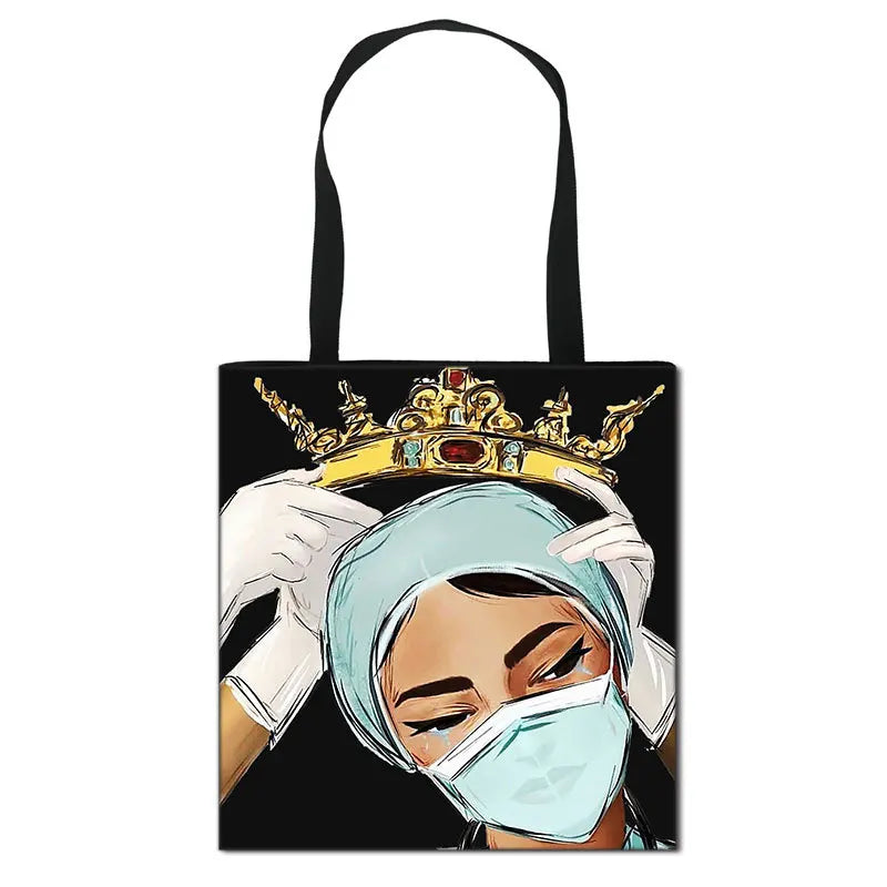 African Female Nurse Folding Shopping Bag Handbag Large Capacity File Bag