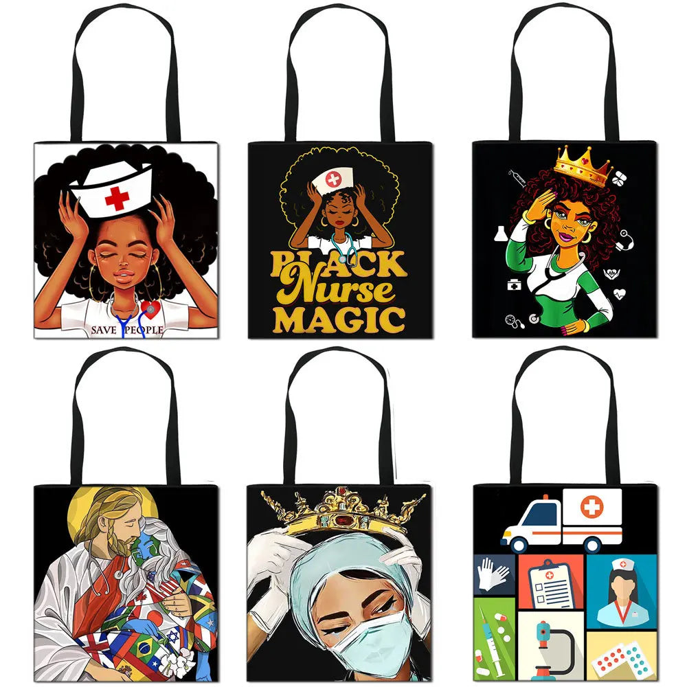 African Nurse Folding Shopping Bag Handbag Large Capacity File Bag