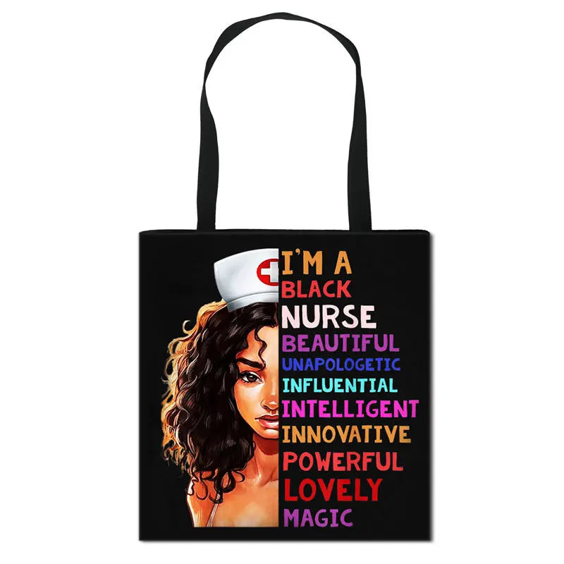 African Female Nurse Folding Shopping Bag Handbag Large Capacity File Bag