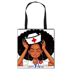 African Nurse Folding Shopping Bag Handbag Large Capacity File Bag