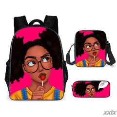 African Girl Backpack Set 3D Print School Bookbag Travel Laptop Daypack