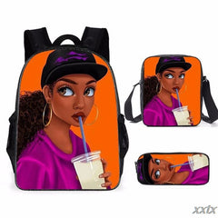 African Girl Backpack Set 3D Print School Bookbag Travel Laptop Daypack