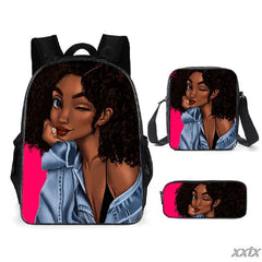 African Girl Backpack Set 3D Print School Bookbag Travel Laptop Daypack