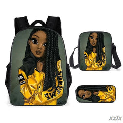 African Girl Backpack Set 3D Print School Bookbag Travel Laptop Daypack