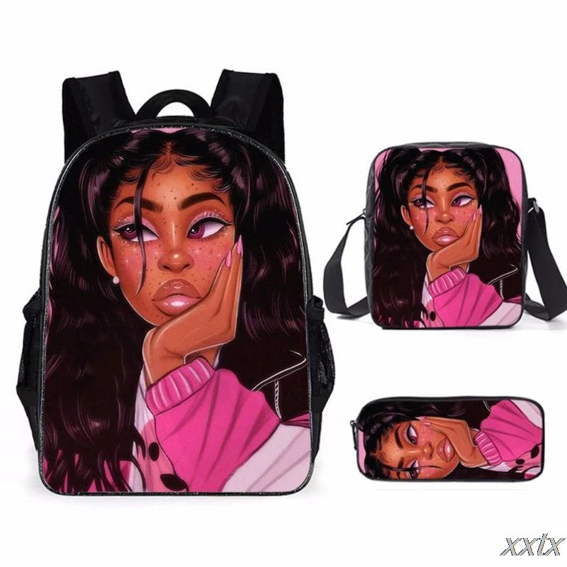 African Girl Backpack Set 3D Print School Bookbag Travel Laptop Daypack