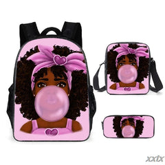African Girl Backpack Set 3D Print School Bookbag Travel Laptop Daypack