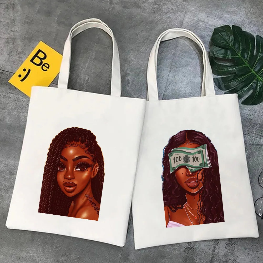 African Melanin Poppin American Sexy Girl Women Canvas Shoulder Handbags