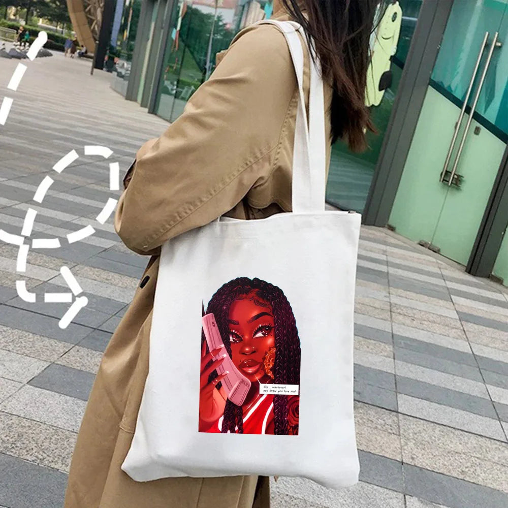 African Melanin Poppin American Sexy Girl Women Canvas Shoulder Handbags