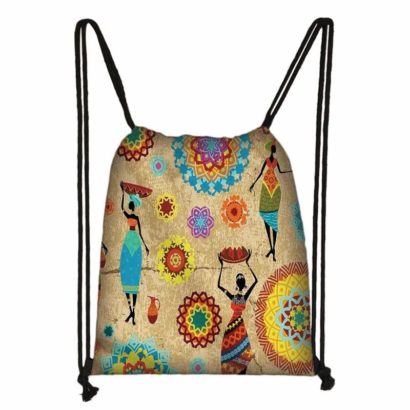 African Women Drawstring Bag Afro Girls Travel Bag
