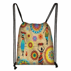 African Women Drawstring Bag Afro Girls Travel Bag