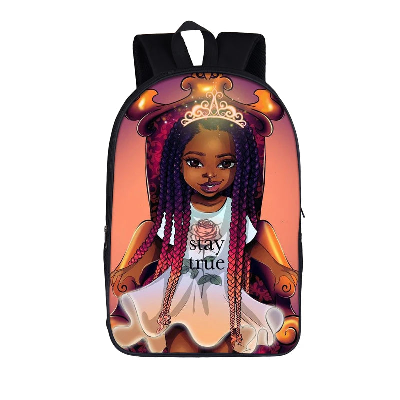 Afro Girl Backpack Princess Crown School Bags for Teen American Africa Girls