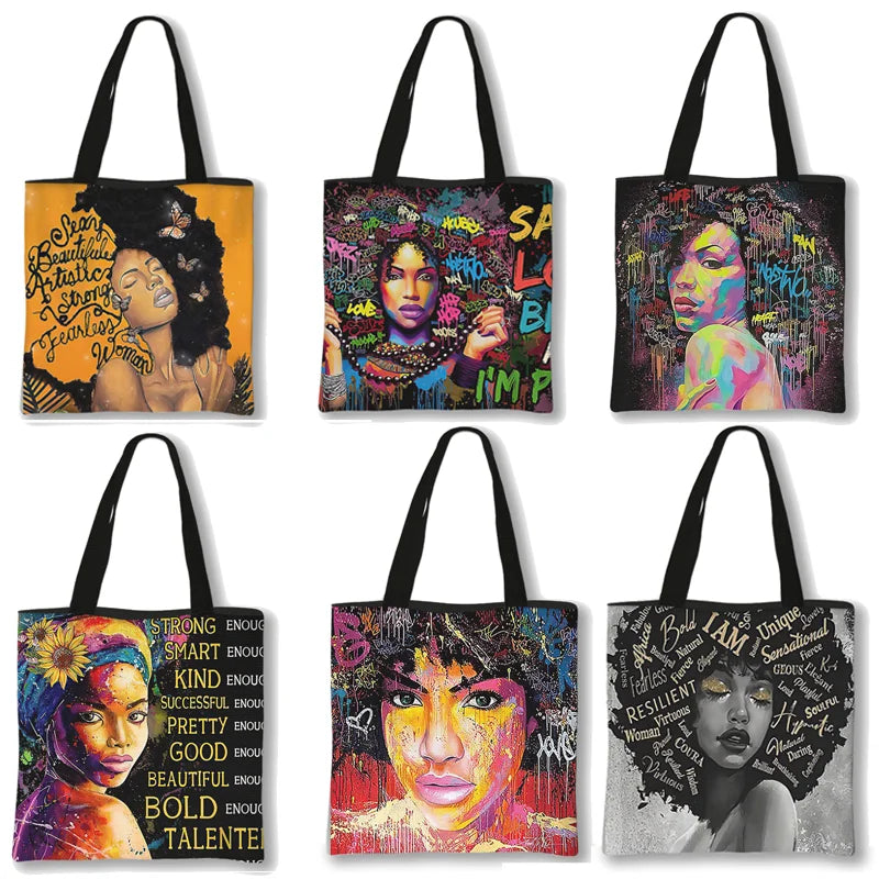 Afro Girl Print Shoulder Bag Africa Women Handbag Ladies Shopping Bag