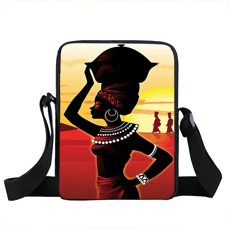 Afro Pattern Messenger Bag Africa Ladies Shoulder Bag Brown Women Handbag