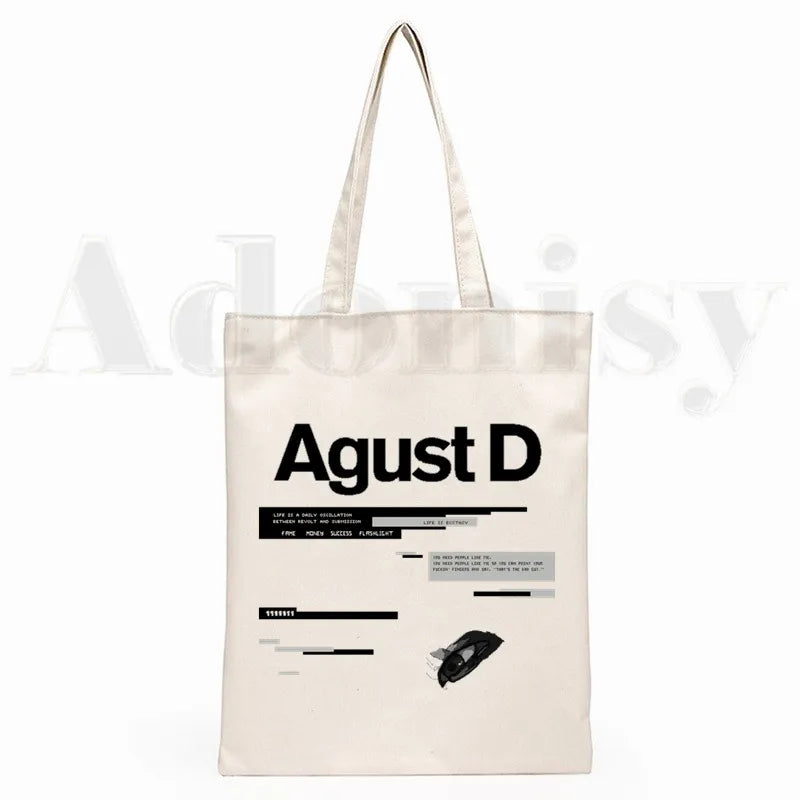Agust D Fanart Art Print AgustD Hip Hop Hipster Cartoon Print Shopping Bags