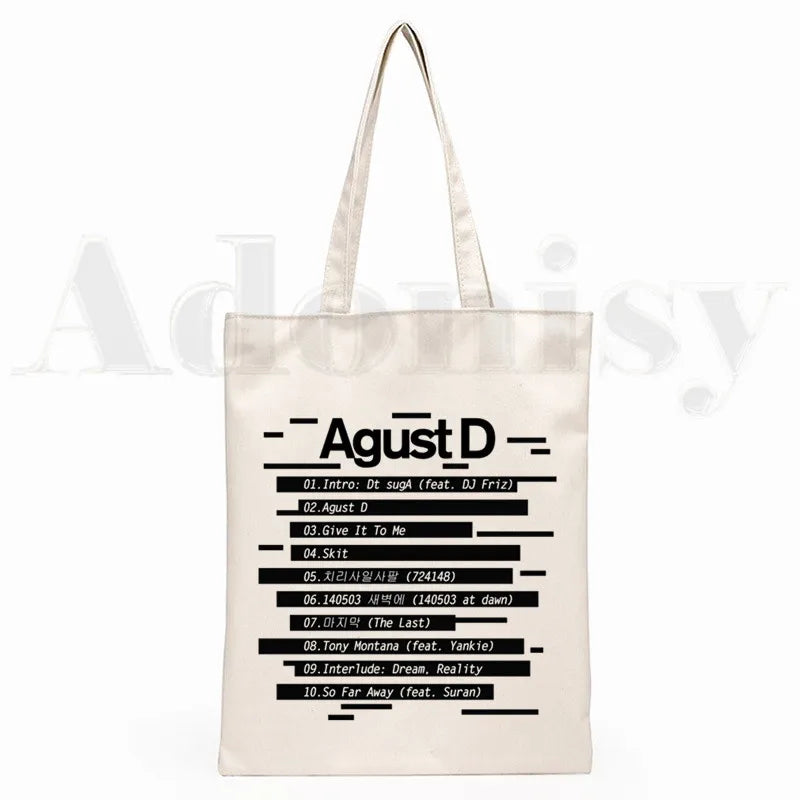 Agust D Fanart Art Print AgustD Hip Hop Hipster Cartoon Print Shopping Bags