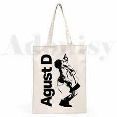 Agust D Fanart Art Print AgustD Hip Hop Hipster Cartoon Print Shopping Bags