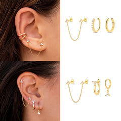 925 Silver Earrings Set Turquoise Crown Star Moon Zircon Snake Clips