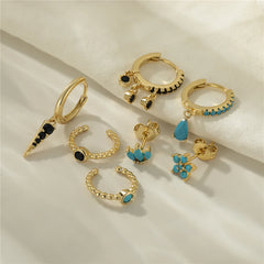 Silver Turquoise Crown Star Moon Zircon Snake Earrings Set