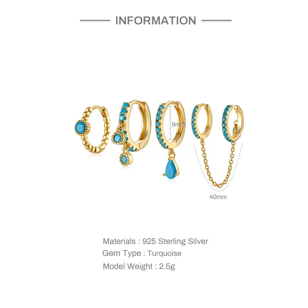 Silver Turquoise Crown Star Moon Zircon Snake Earrings Set