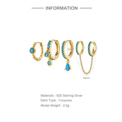 Silver Turquoise Crown Star Moon Zircon Snake Earrings Set