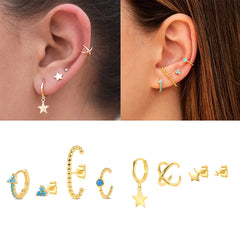 Silver Turquoise Crown Star Moon Zircon Snake Earrings Set