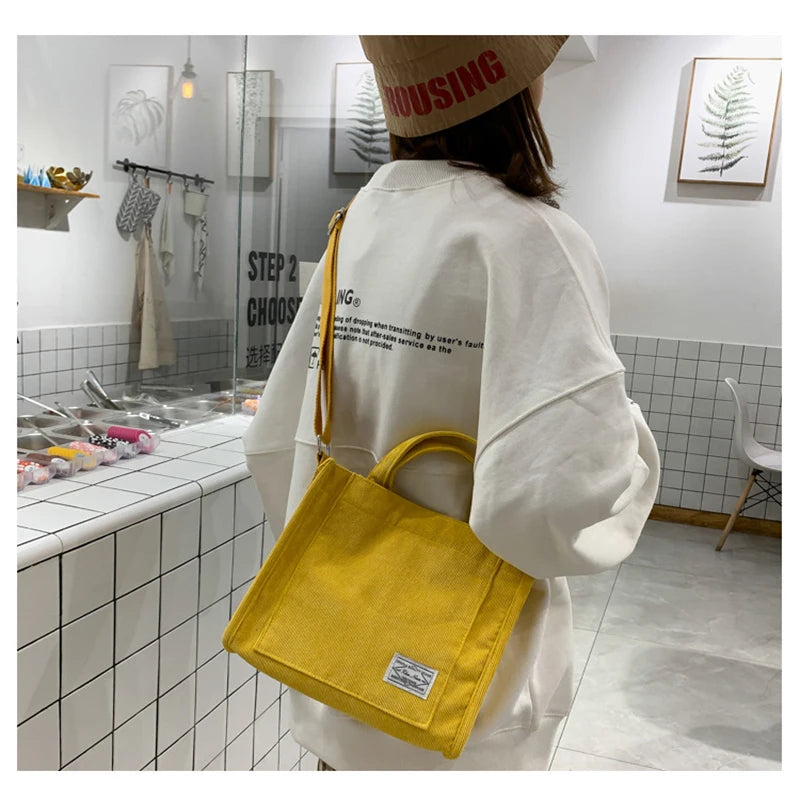 Corduroy Shoulder Crossbody Bag Canvas Handbag Short Handle Women