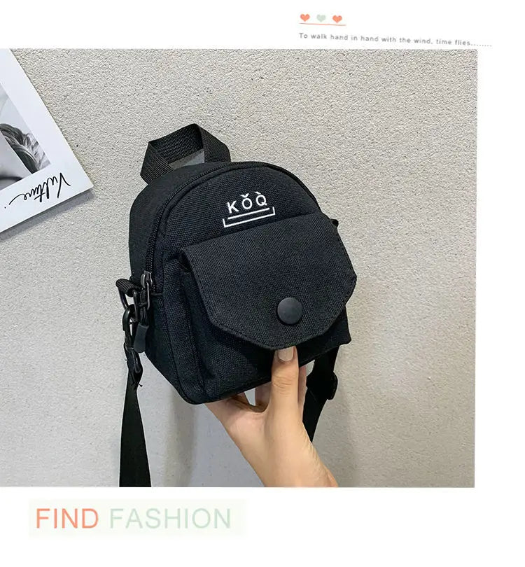 Mini Canvas Shoulder Bag For Girl Circular Ladies Phone Purse