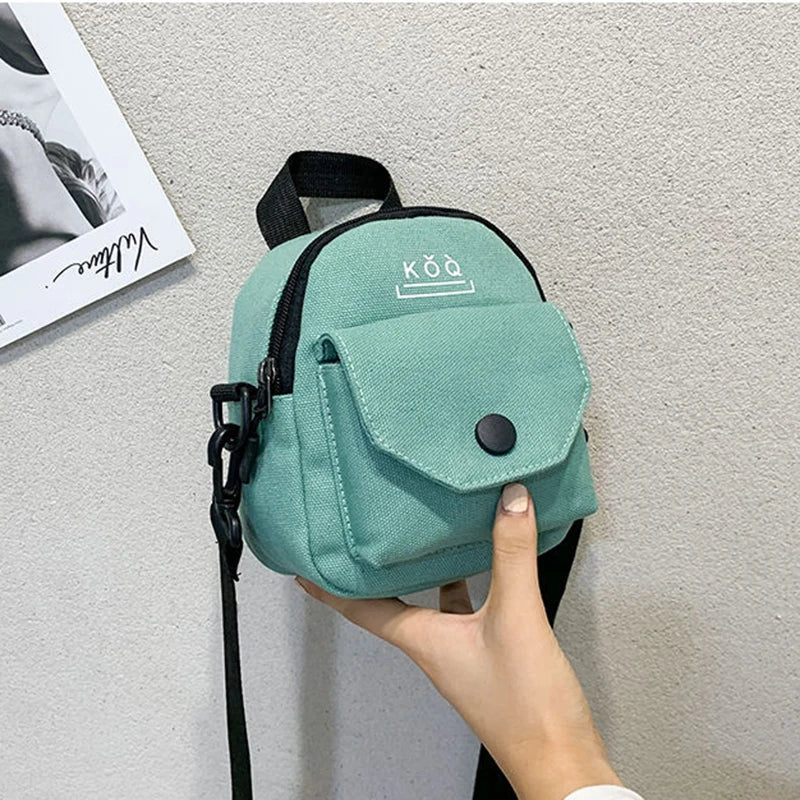 Mini Canvas Shoulder Bag For Girl Circular Ladies Phone Purse
