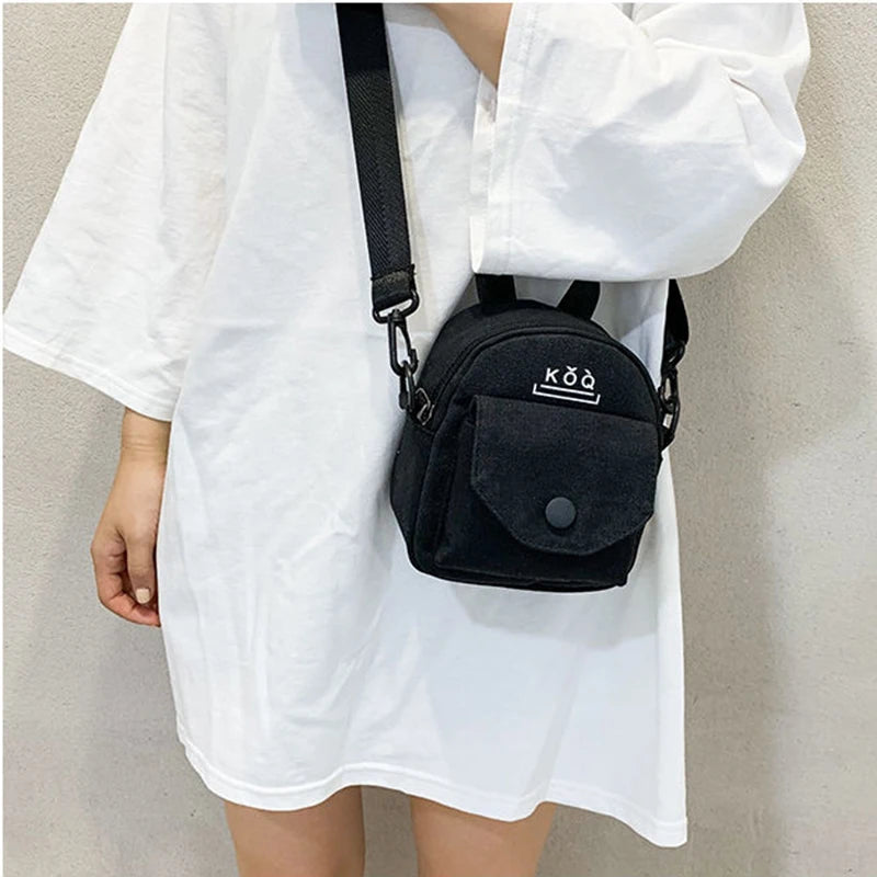 Mini Canvas Shoulder Bag For Girl Circular Ladies Phone Purse
