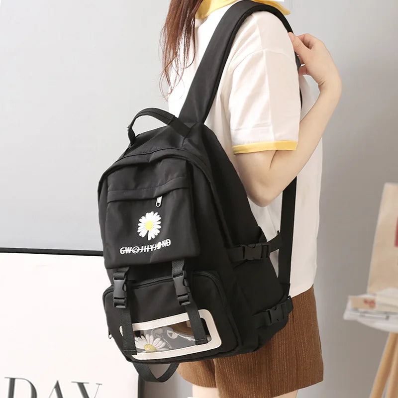 Small Fresh Flowers Backpack Waterproof Transparent Pouch Women Backpack