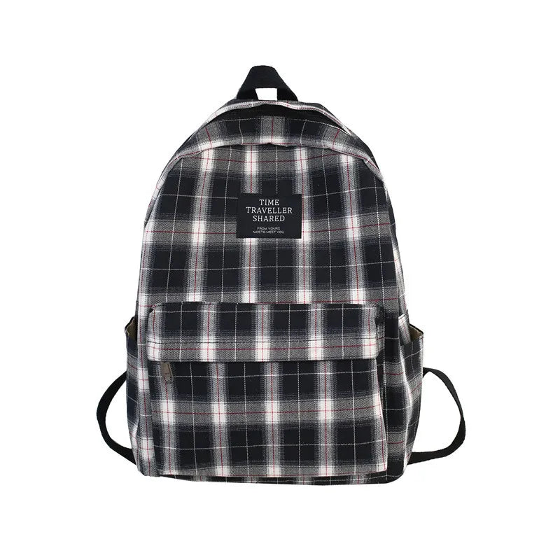 Plaid Pattern Canvas School Bag Ladies Backpack
