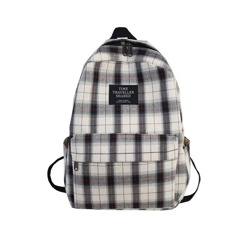 Plaid Pattern Canvas School Bag Ladies Backpack