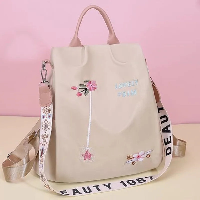 Floral Embroidery School Bags Waterproof High Oxford Women Backpack