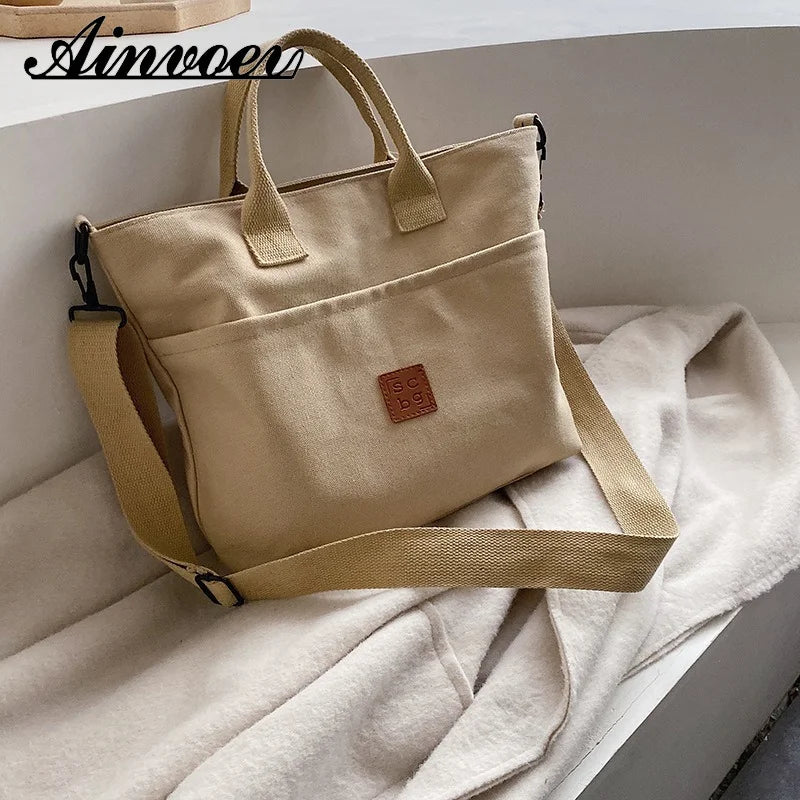 Canvas Crossbody Bag For Women Large-capacity Shoulder Handbag