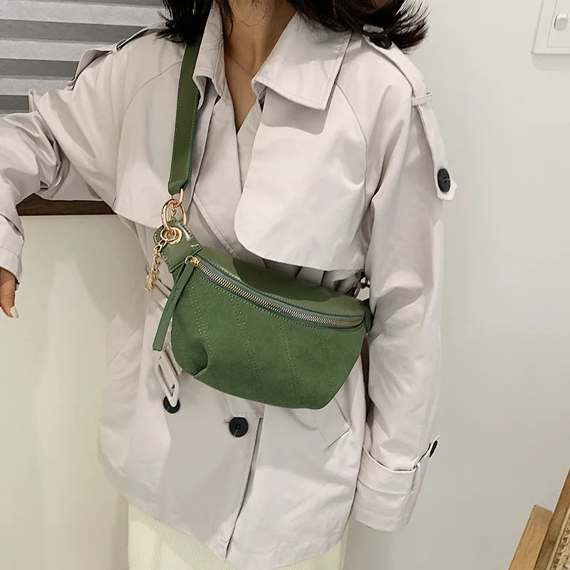 PU Leather Chest bag Chain Fanny Pack Waist Bag Women Waist Pack