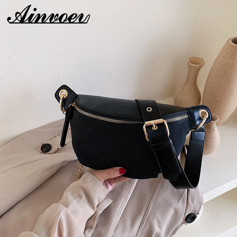PU Leather Chest bag Chain Fanny Pack Waist Bag Women Waist Pack