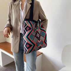 Women Open Soft Top-handle Bag Female Daily Handbag Lady Knitting Handbag Bohemi