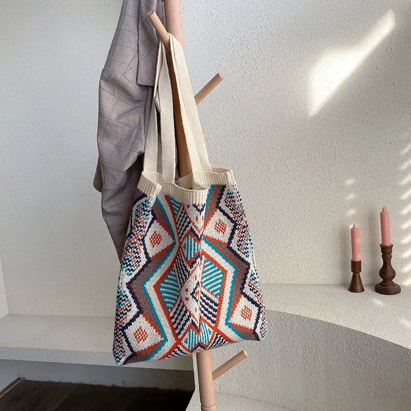 Women Open Soft Top-handle Bag Female Daily Handbag Lady Knitting Handbag Bohemi