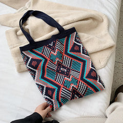 Women Open Soft Top-handle Bag Female Daily Handbag Lady Knitting Handbag Bohemi