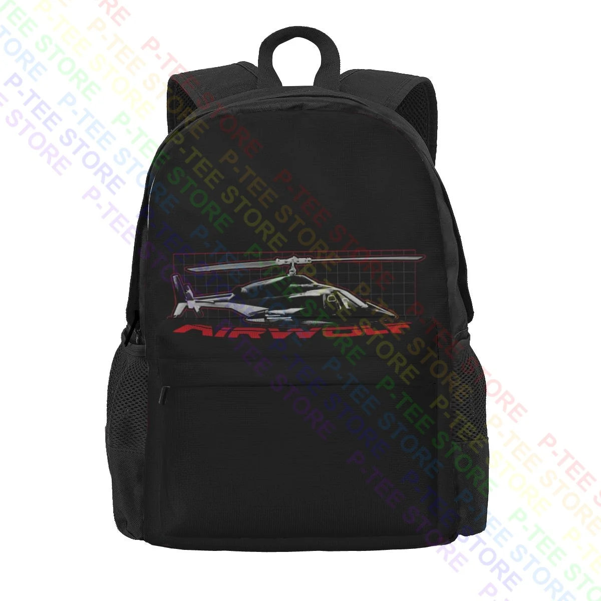 Airwolf Helicopter Grid Backpack Large Capacity Portable Shopping Bag