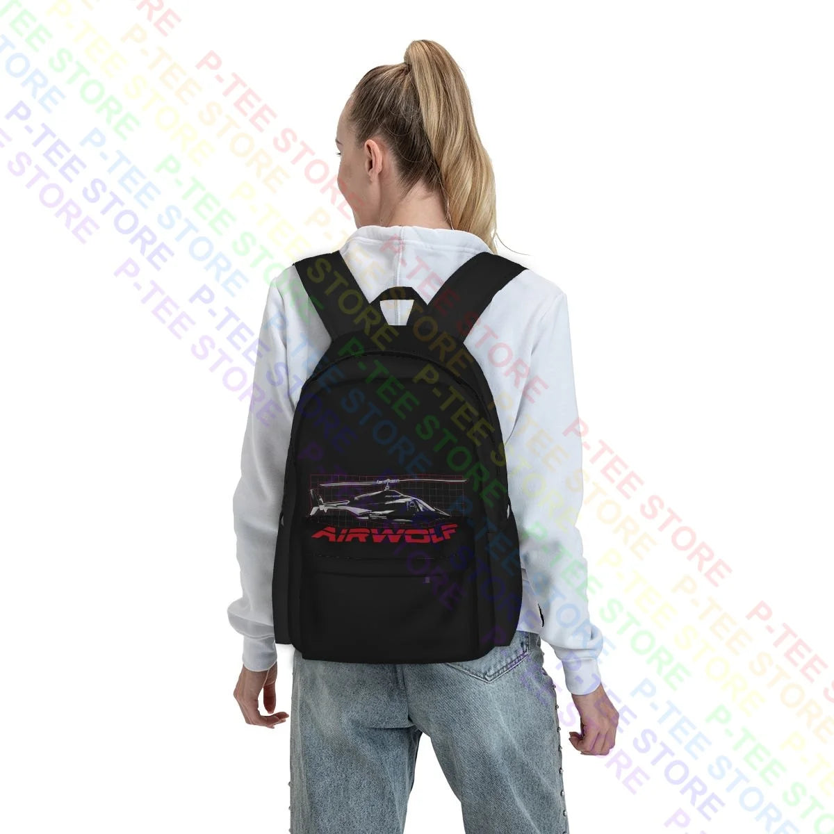 Airwolf Helicopter Grid Backpack Large Capacity Portable Shopping Bag