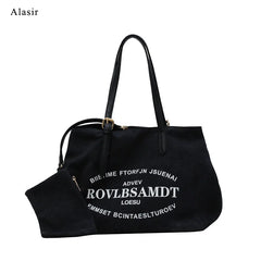 Letter Canvas Shoulder Bag Women Large Shopping Handbag Casual Tote Bags