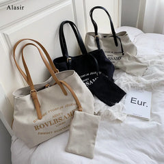 Letter Canvas Shoulder Bag Women Large Shopping Handbag Casual Tote Bags