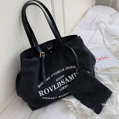 Letter Canvas Shoulder Bag Women Large Shopping Handbag Casual Tote Bags