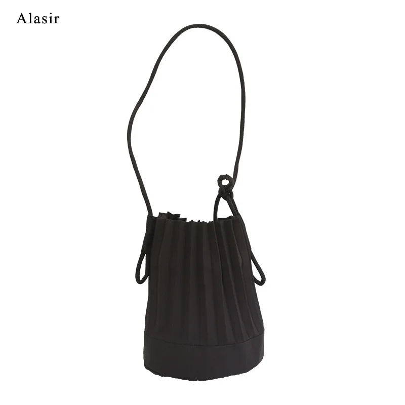 Pleated Bucket Bag Casual Shoulder Bags Solid Bucket Bag Female Messenger Bag