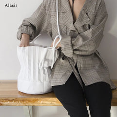 Pleated Bucket Bag Casual Shoulder Bags Solid Bucket Bag Female Messenger Bag