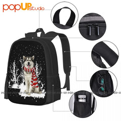 Alaskan Malamute Merry Christmas Backpack Large Capacity