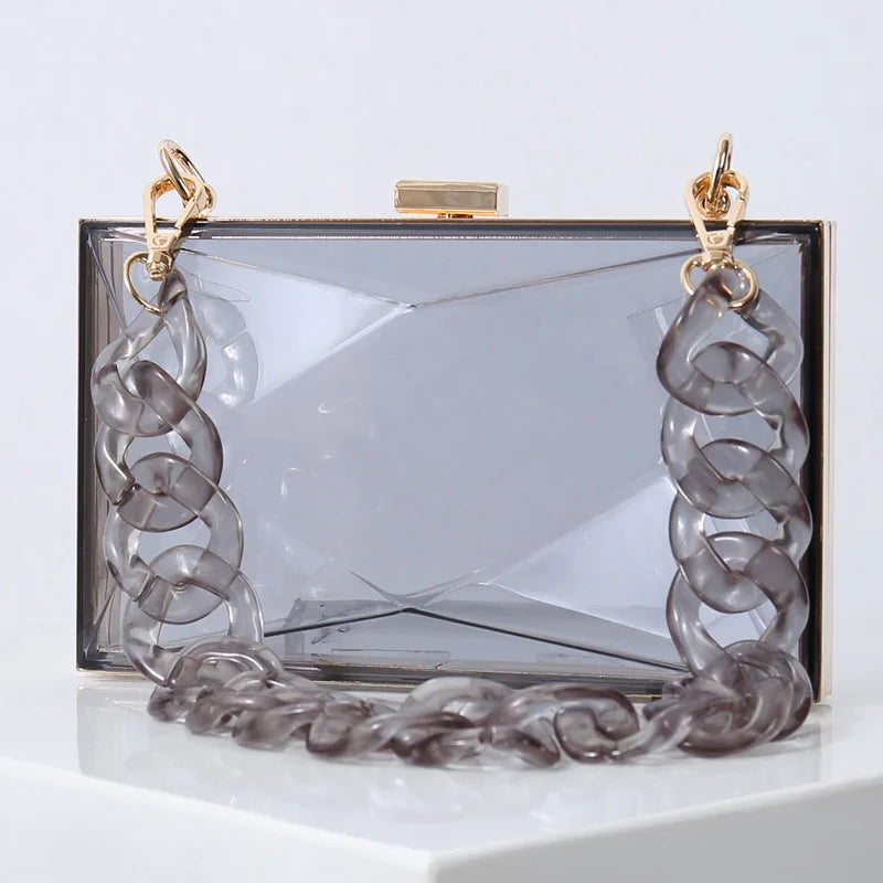 Alirattan Diamond-Shaped Acrylic Bag Shoulder Chain Transparent Square Bag