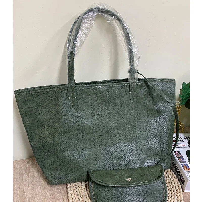 Alirattan Large Capacity Shoulder Bag, PU Leather Shopping Tote